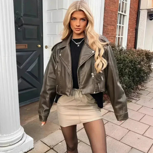 Isla – Krótki dopasowany krój – Kurtka biker z paskiem